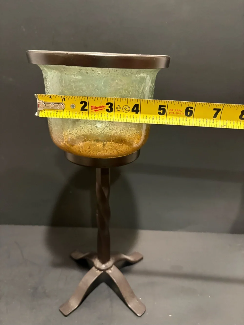 wrought iron goblet-style hurricane candle holder